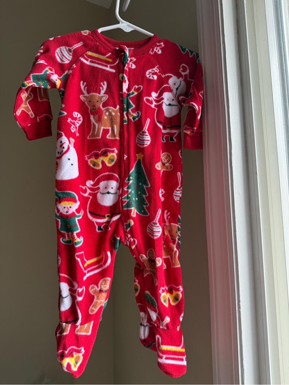 2 for $10 Cozy Red Holiday Print Fleece Footed Pajamas